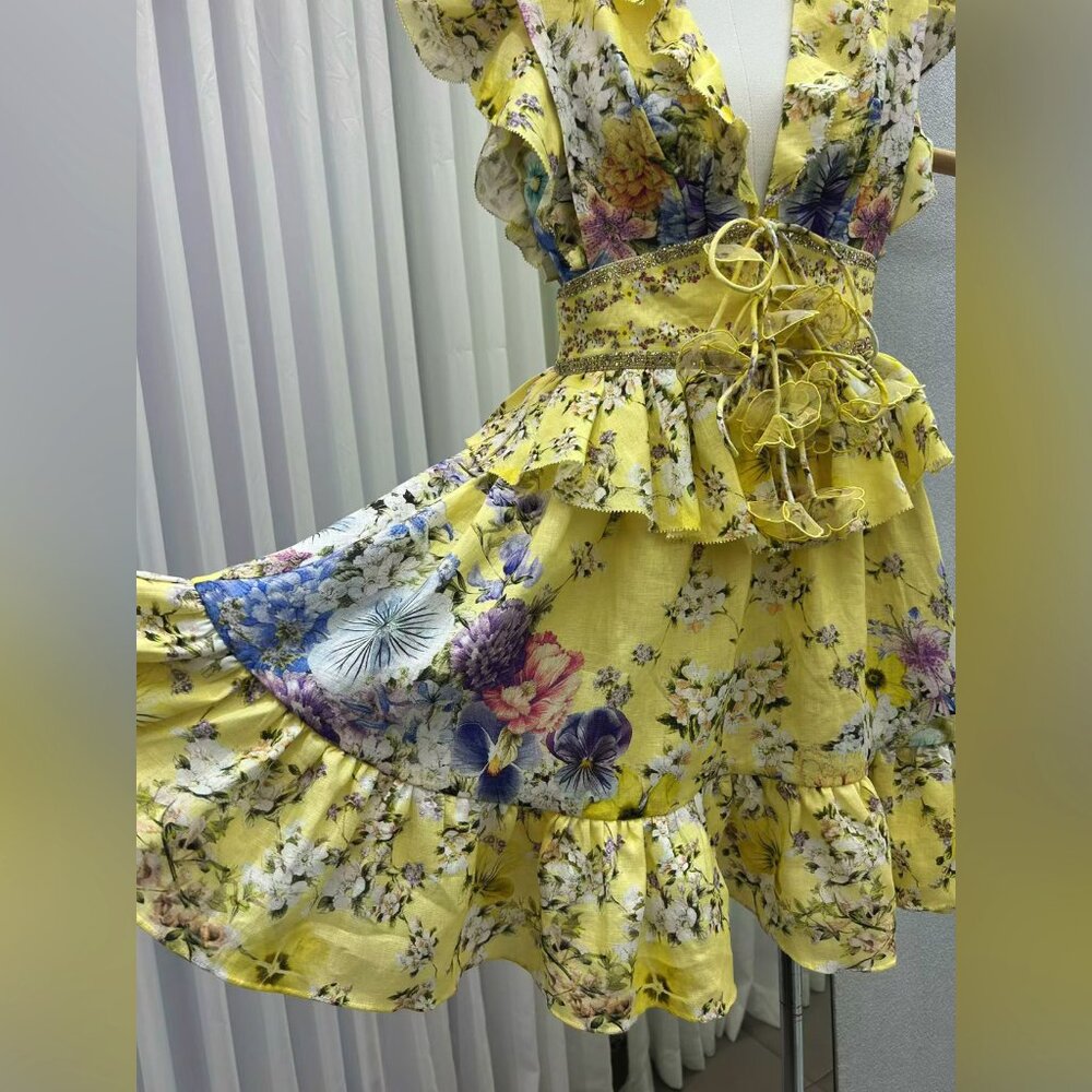 CAMILLA Appliquéd embellished floral-print linen-voile mini dress - Picture 8 of 17